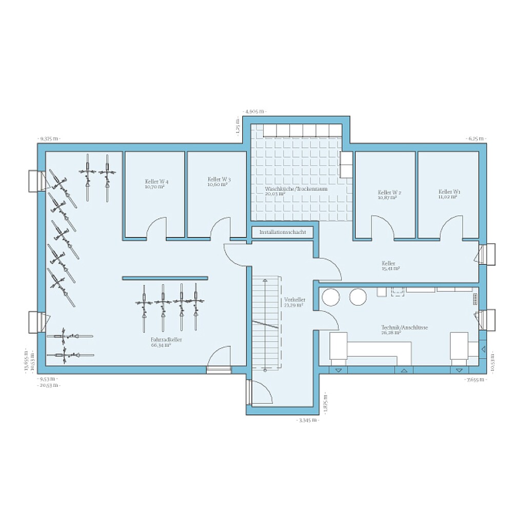 Fertighaus Mehrfamilienhaus 4 Wohneinheiten: Grundriss KG