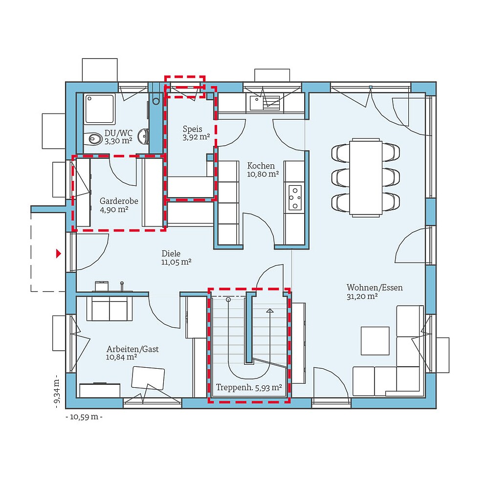 QNG⁺-Line: Villa 165: Grundrissoption 2 EG - Hanse Haus