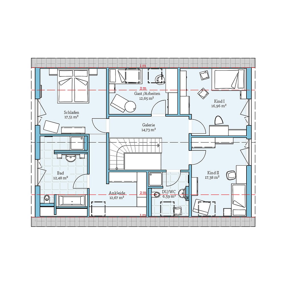 Fertighaus Variant 35-235 mit Einliegerwohnung: Grundriss DG