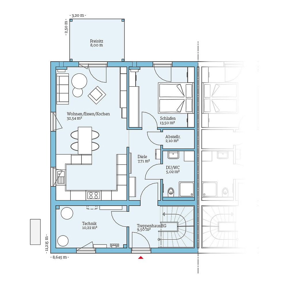 QNG⁺-Line Doppelhaus 159: Grundriss EG - Hanse Haus