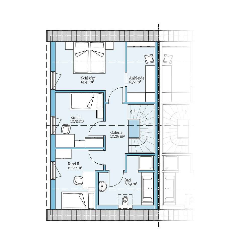 QNG⁺-Line: Doppelhaus 38-124: Grundriss DG - Hanse Haus