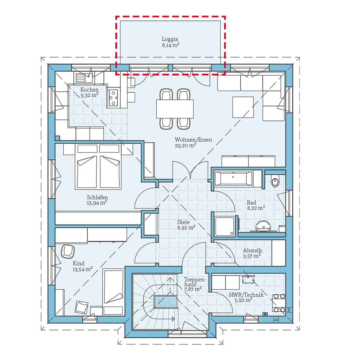 Prefabricated house Duo 203: Upper floor plan option