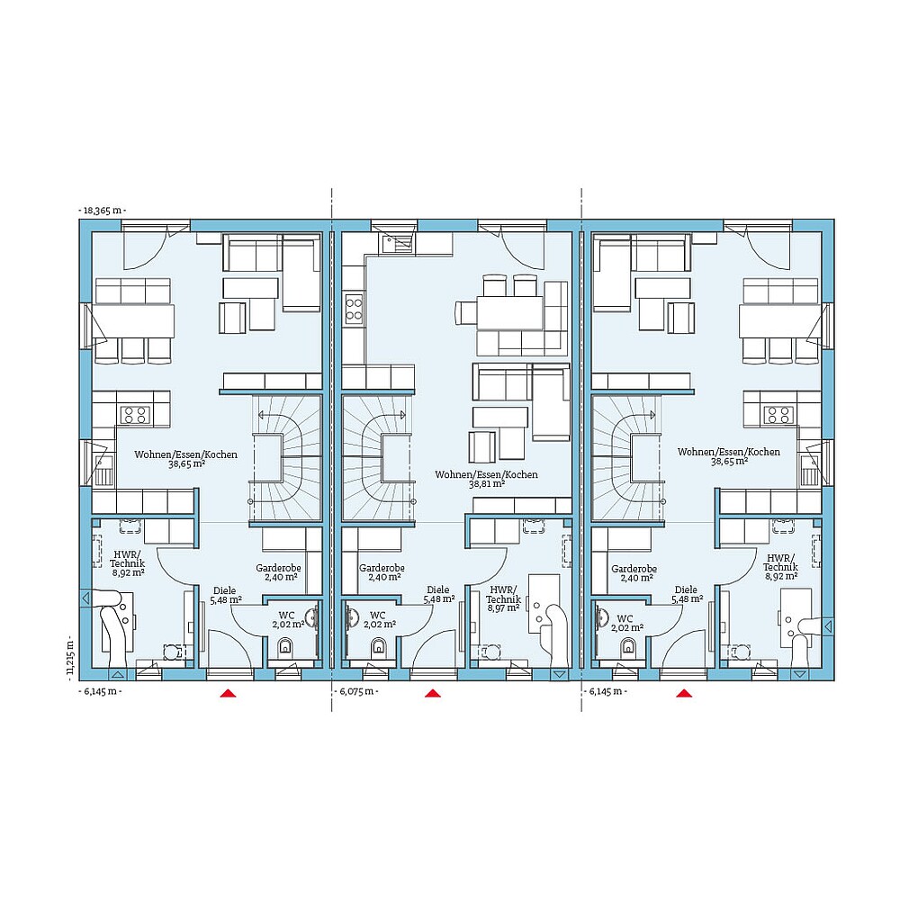 QNG⁺-Line: Reihenhaus 161: Grundriss EG - Hanse Haus