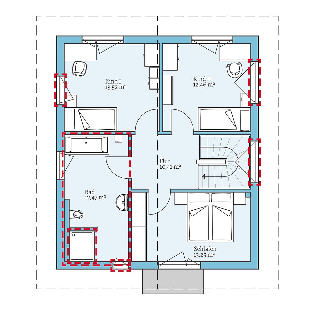 Planungsoption Obergeschoss 1 QNG⁺-Line: Villa 124: Grundrissoption 1 OG - Hanse Hause