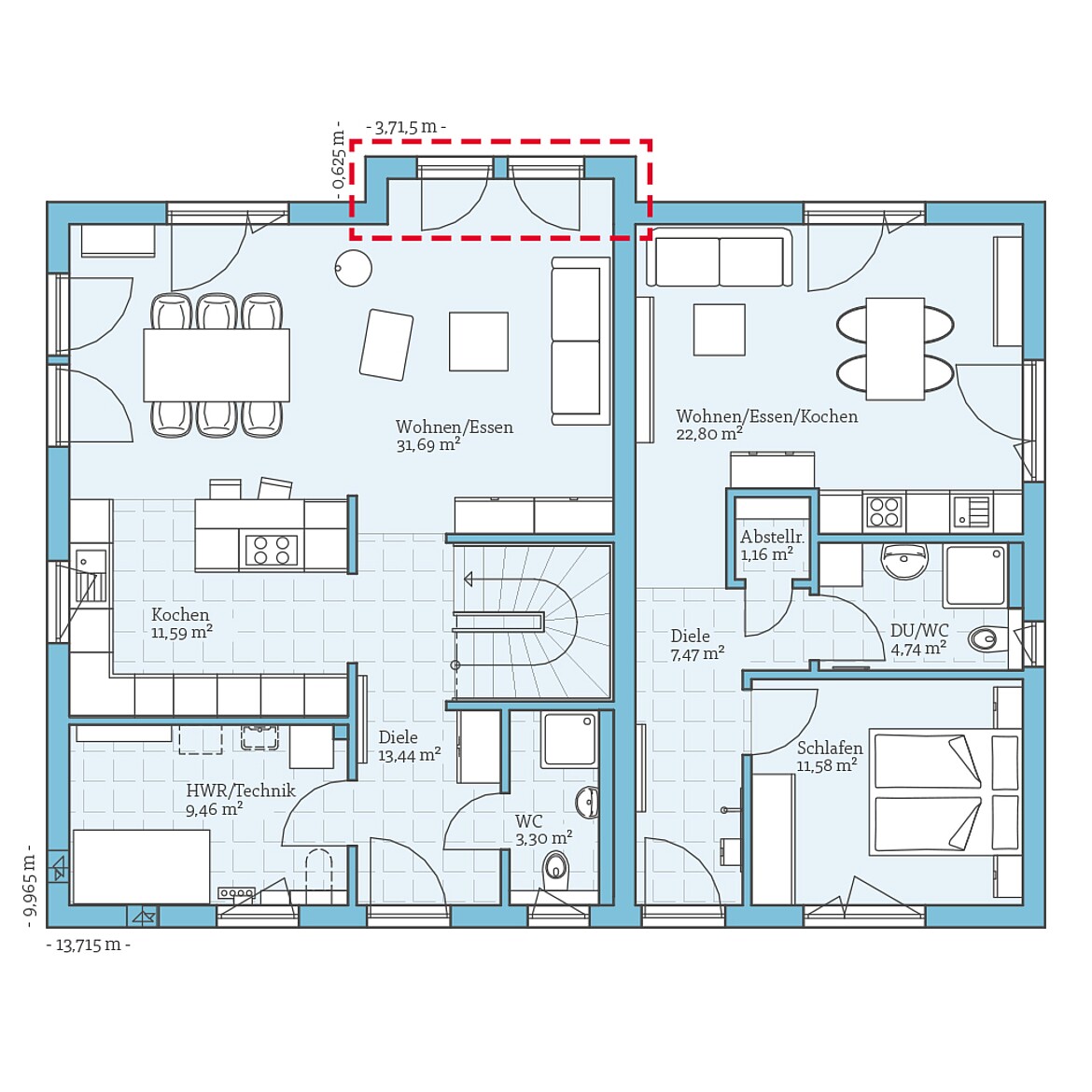 Prefabricated house Duo 229: Ground floor plan option
