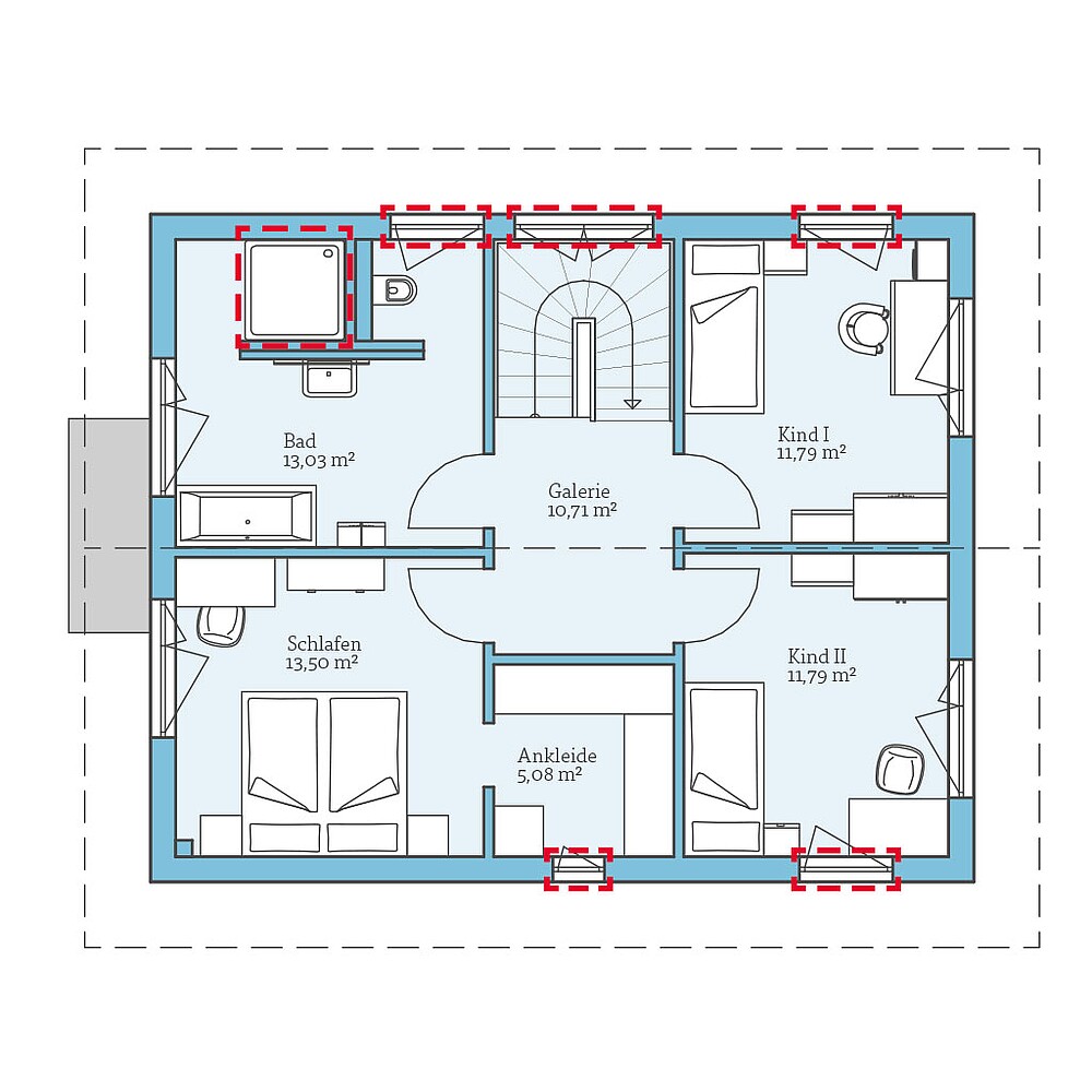 Planungsoption Obergeschoss QNG⁺-Line: Villa 133: Grundrissoption 1 OG - Hanse Haus
