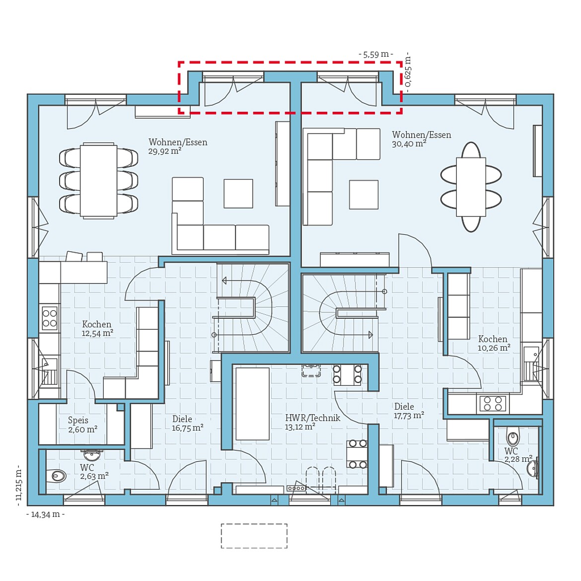 Prefabricated house Duo 315: Ground floor plan option