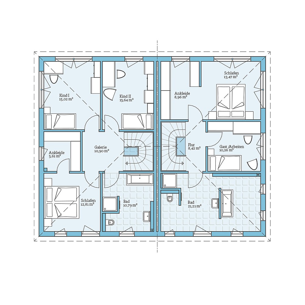 Fertighaus Doppelhaus 137/126: Grundriss OG