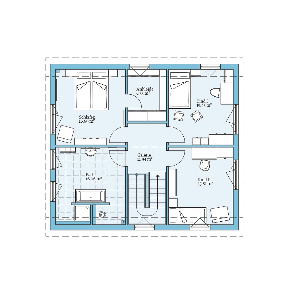Fertighaus Variant 25-166 mit Einliegerwohnung Variante 1: Grundriss DG