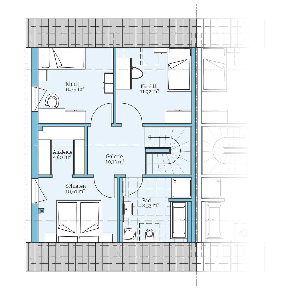 Fertighaus Doppelhaus 45-123: Grundriss DG - Hanse Haus Fertighaus Doppelhaus 45-123: Grundriss DG