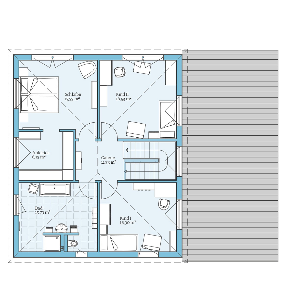 Prefabricated house Duo 225: Upper floor plan