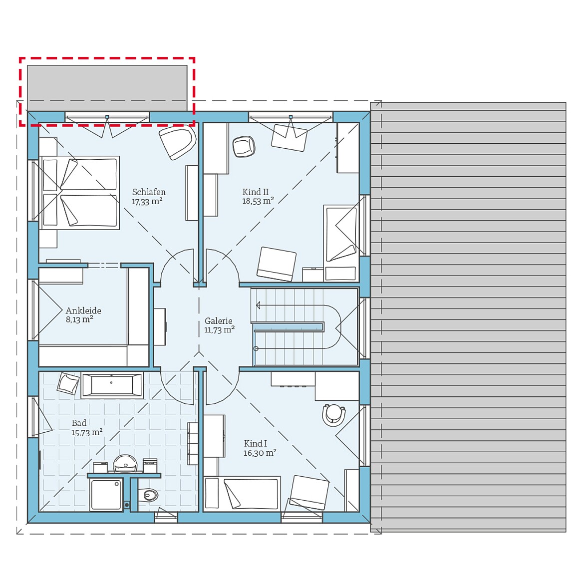 Prefabricated house Duo 225: Upper floor plan option