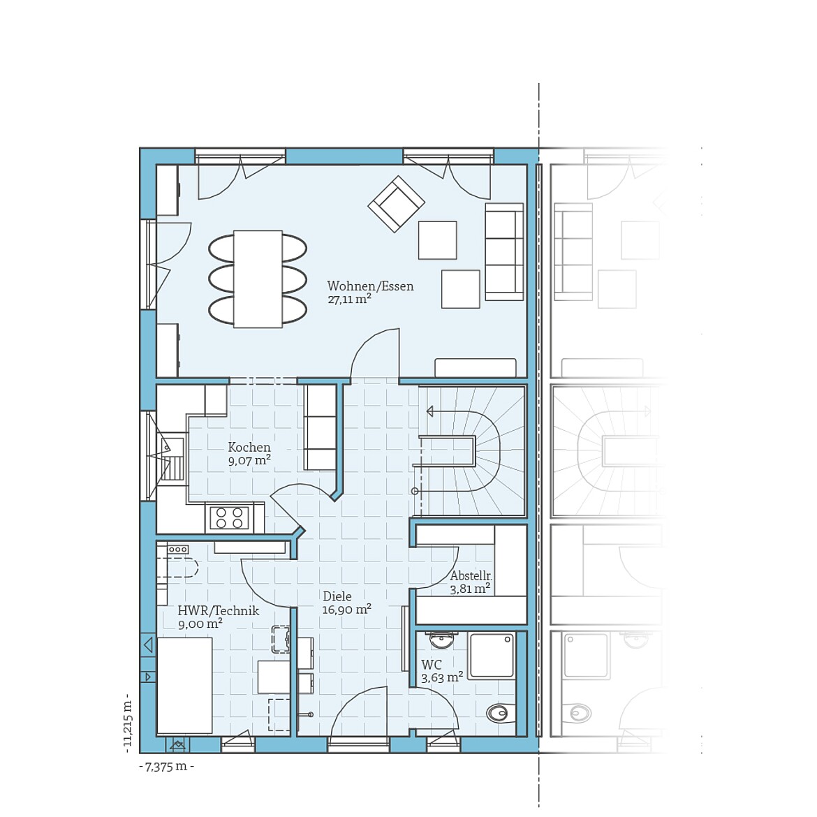 Prefabricated semi-detached house 139: Ground floor plan