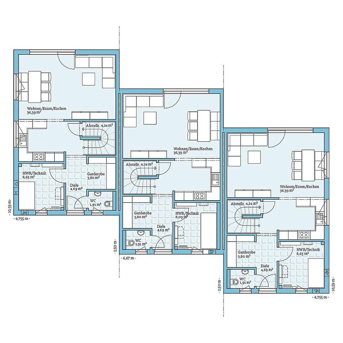 Prefabricated terraced house 118 Variant 2: Ground floor plan