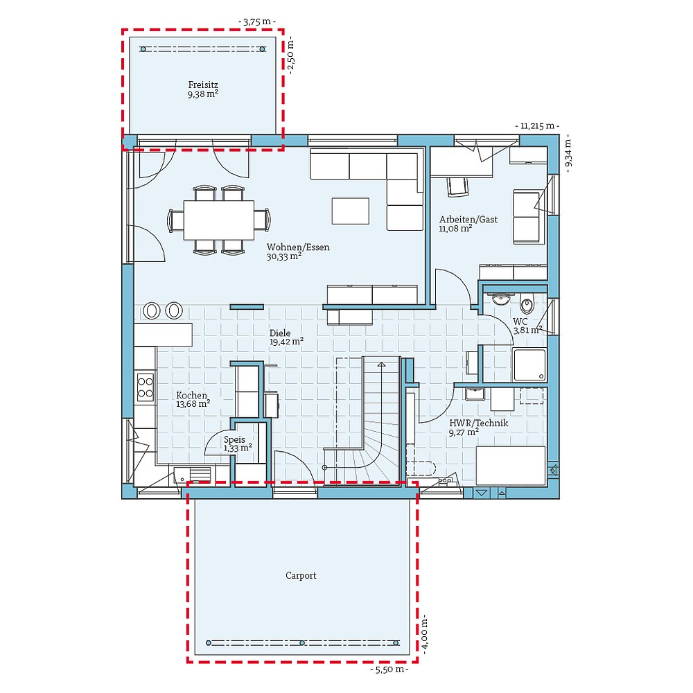 Fertighaus Variant 35-173: Grundrissoption EG