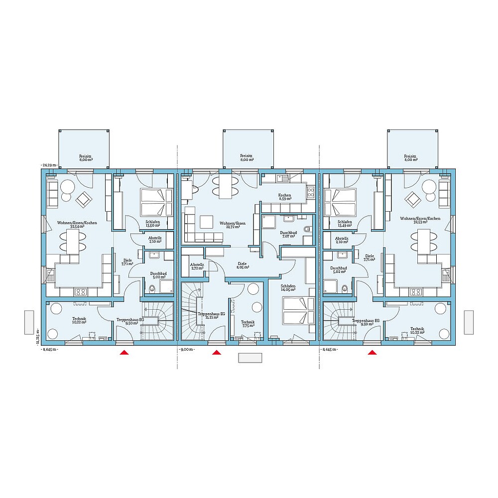 QNG⁺-Line: Reihenhaus 159-168: Grundriss EG - Hanse Haus