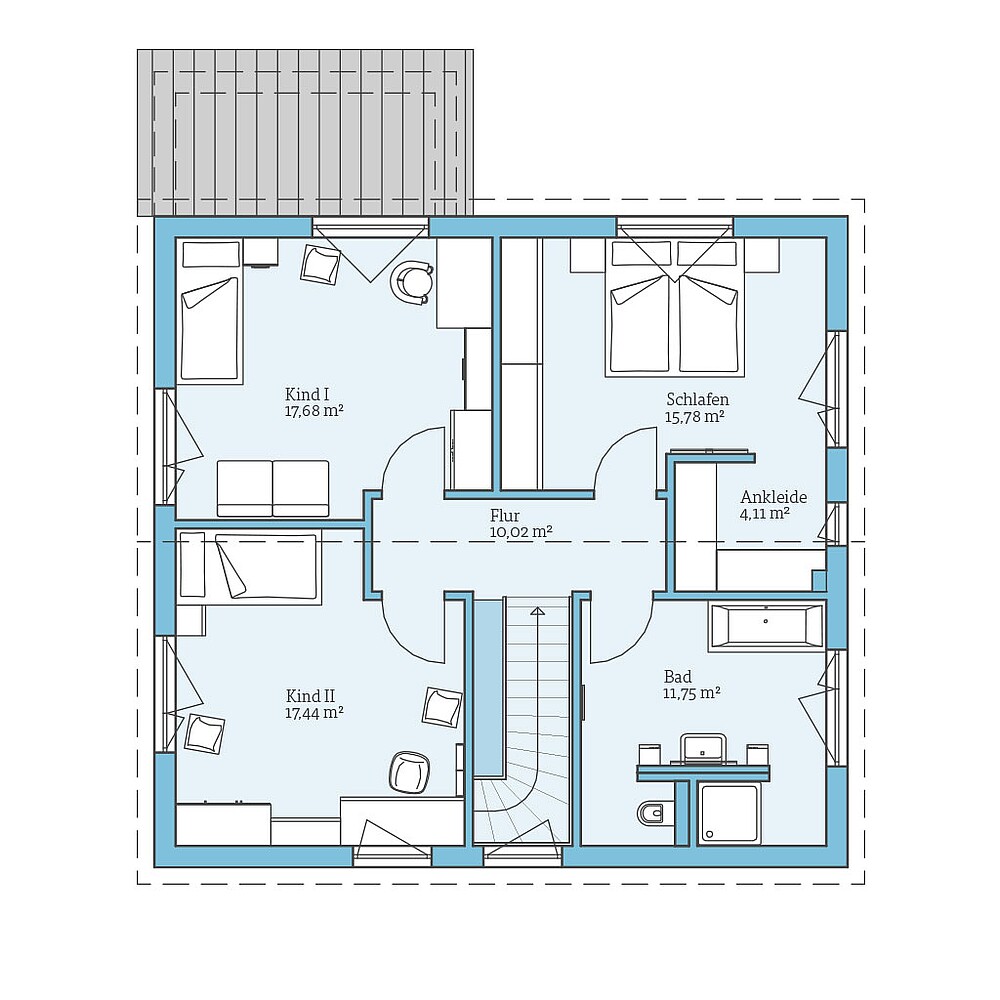 Obergeschoss QNG⁺-Line: Villa 163: Grundriss OG - Hanse Haus