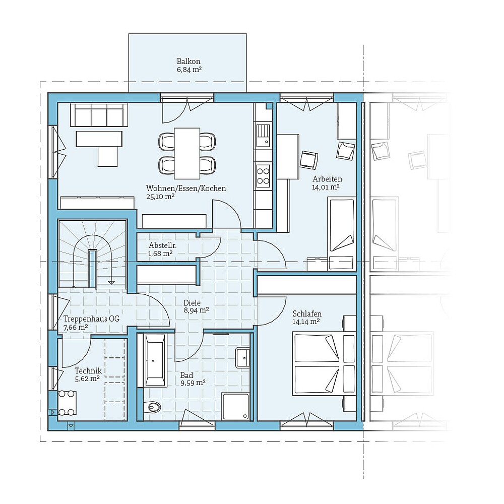 QNG⁺-Line Doppelhaus 174: Grundriss OG - Hanse Haus