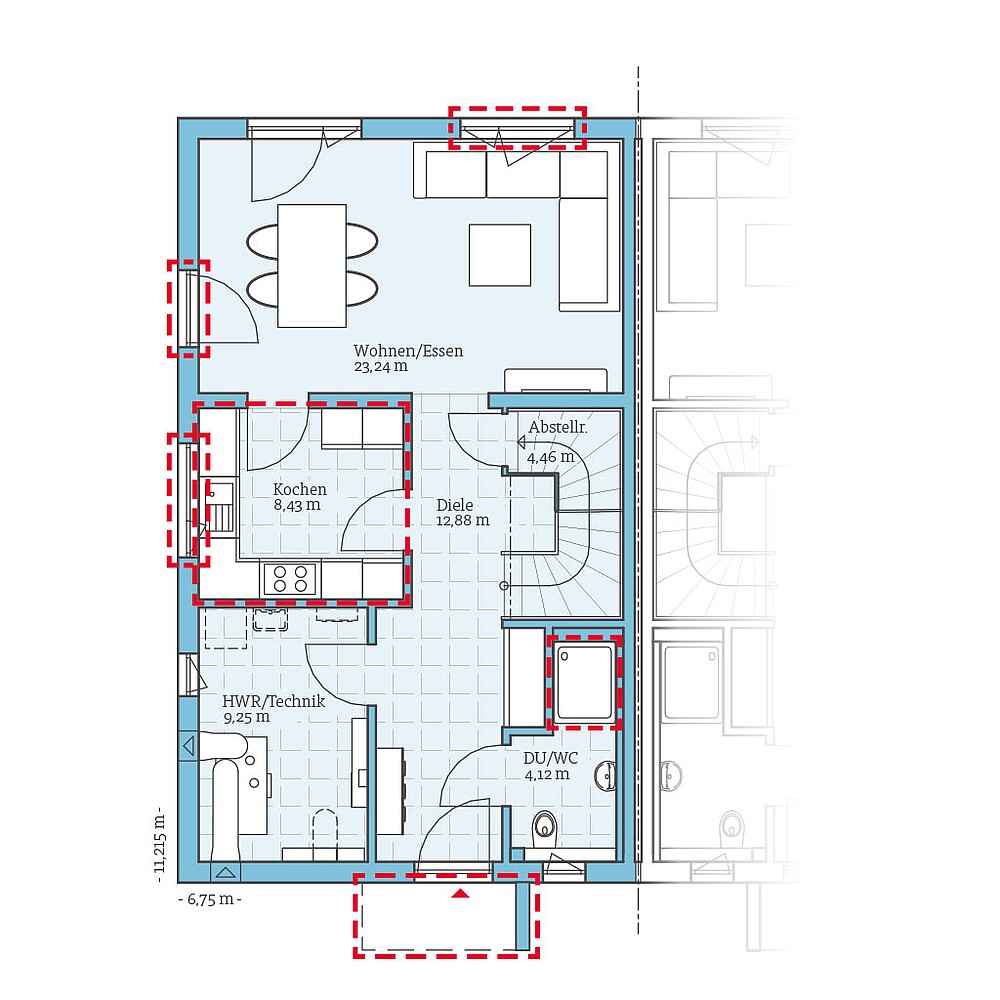 QNG⁺-Line Doppelhaus 179: Grundrissoption EG - Hanse Haus