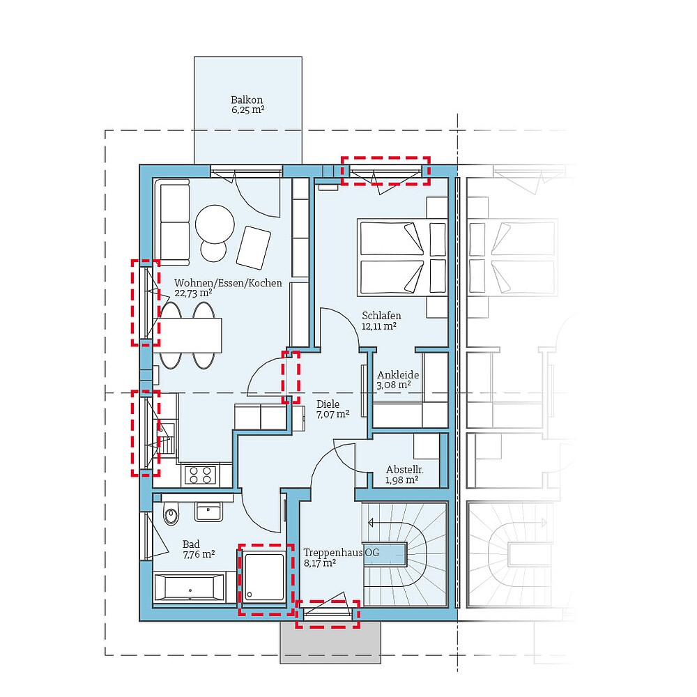 QNG⁺-Line Doppelhaus 126: Grundrissoption 1 OG - Hanse Haus