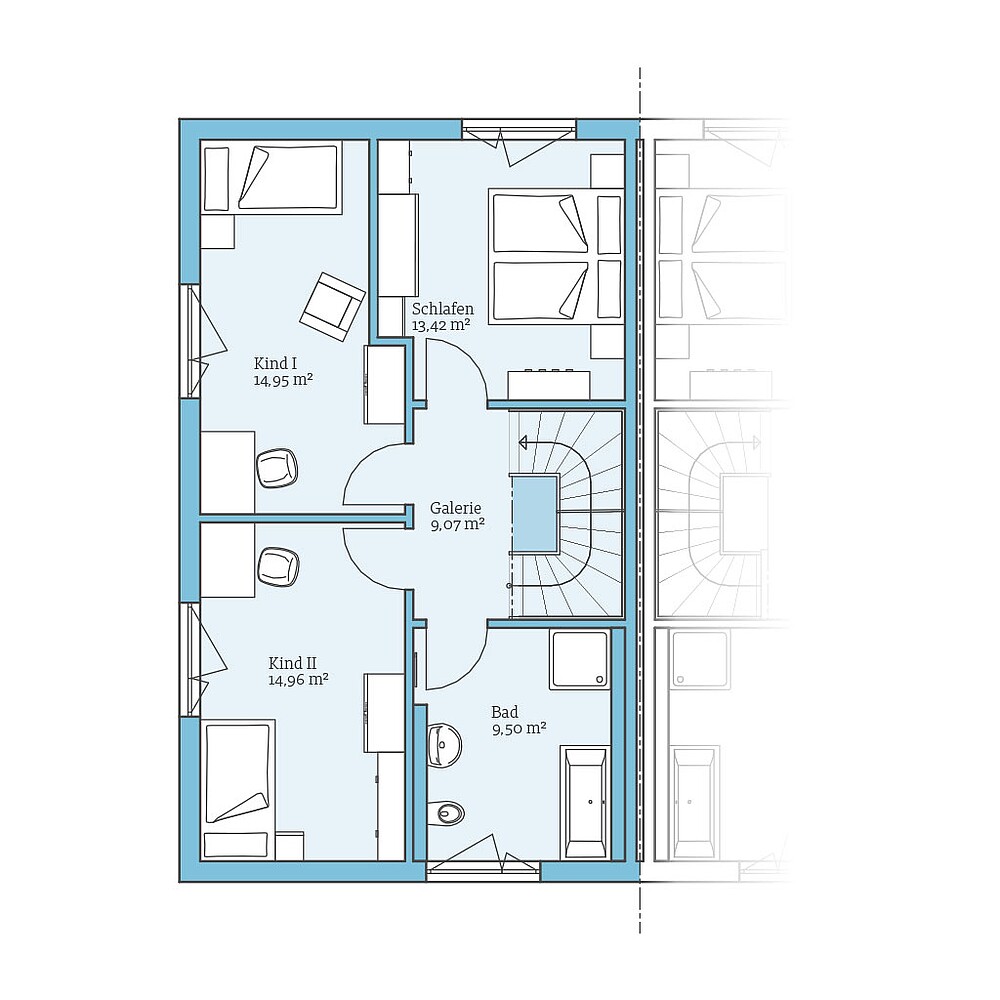 QNG⁺-Line Doppelhaus 179: Grundriss OG - Hanse Haus