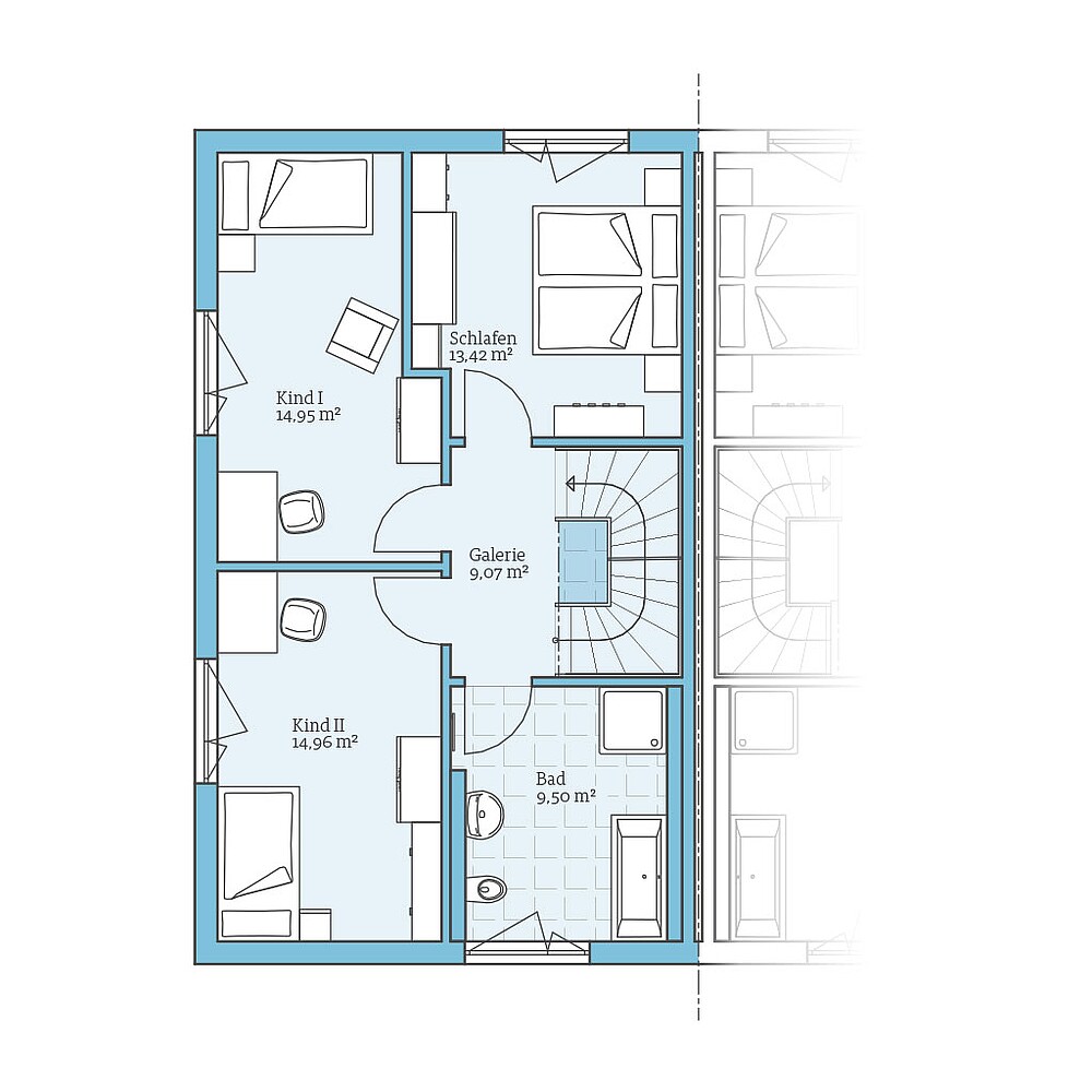 QNG⁺-Line Doppelhaus 179: Grundriss OG - Hanse Haus
