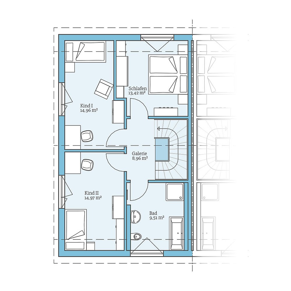 QNG⁺-Line: Doppelhaus 25-125: Grundriss DG - Hanse Haus