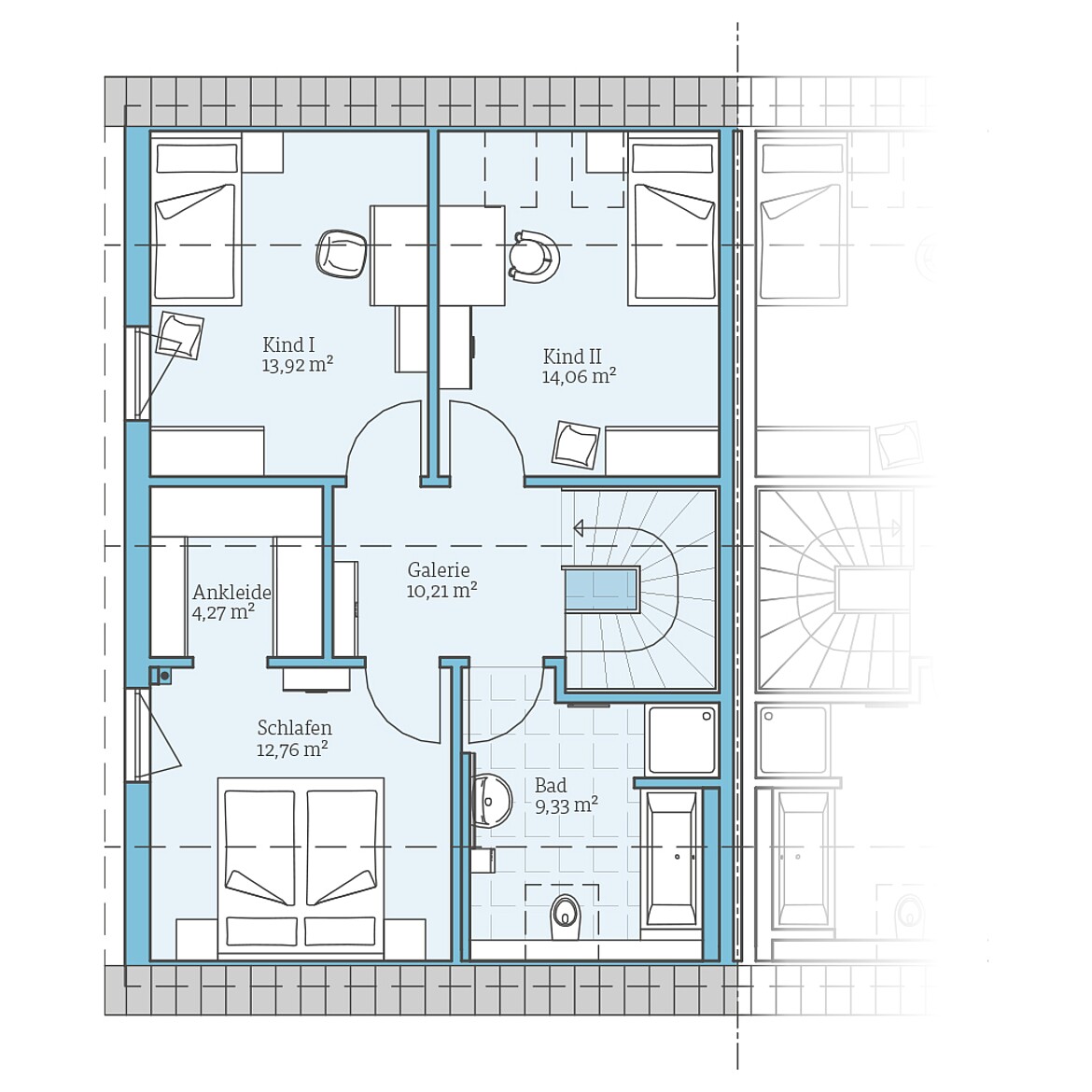 Prefabricated semi-detached house 35-130: Top floor plan
