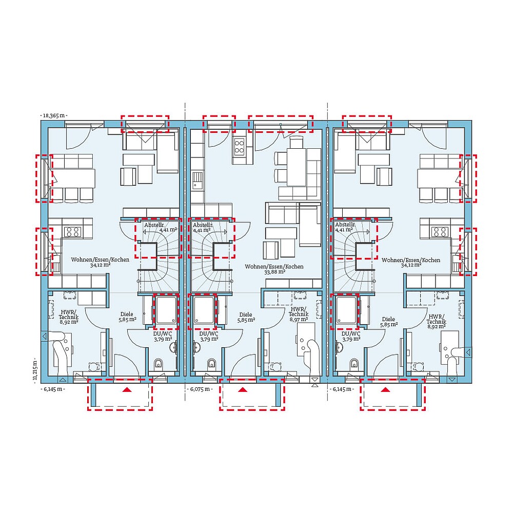 QNG⁺-Line Reihenhaus 113: Grundrissoption 1 EG - Hanse Hause