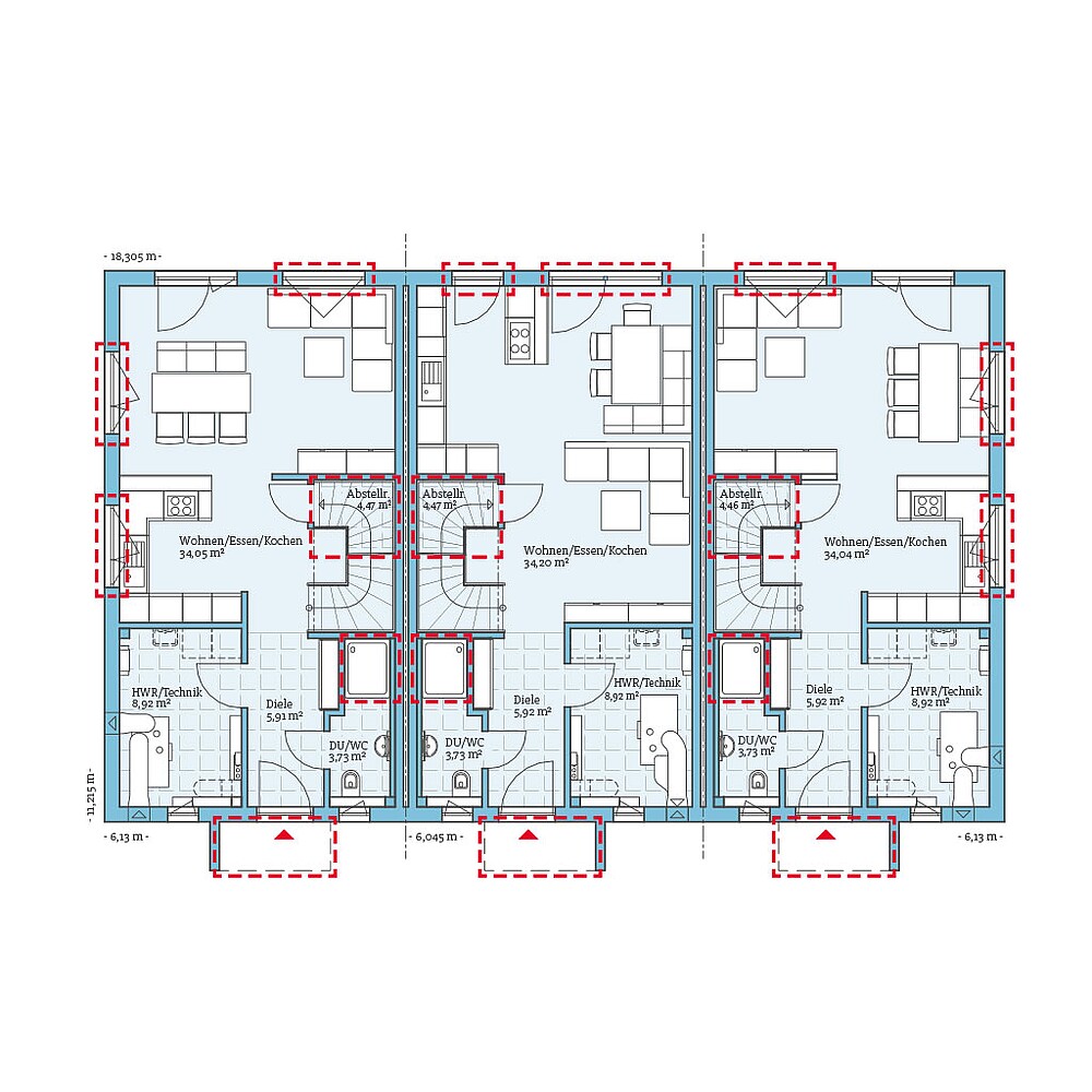 QNG⁺-Line Reihenhaus 113: Grundrissoption EG - Hanse Hause