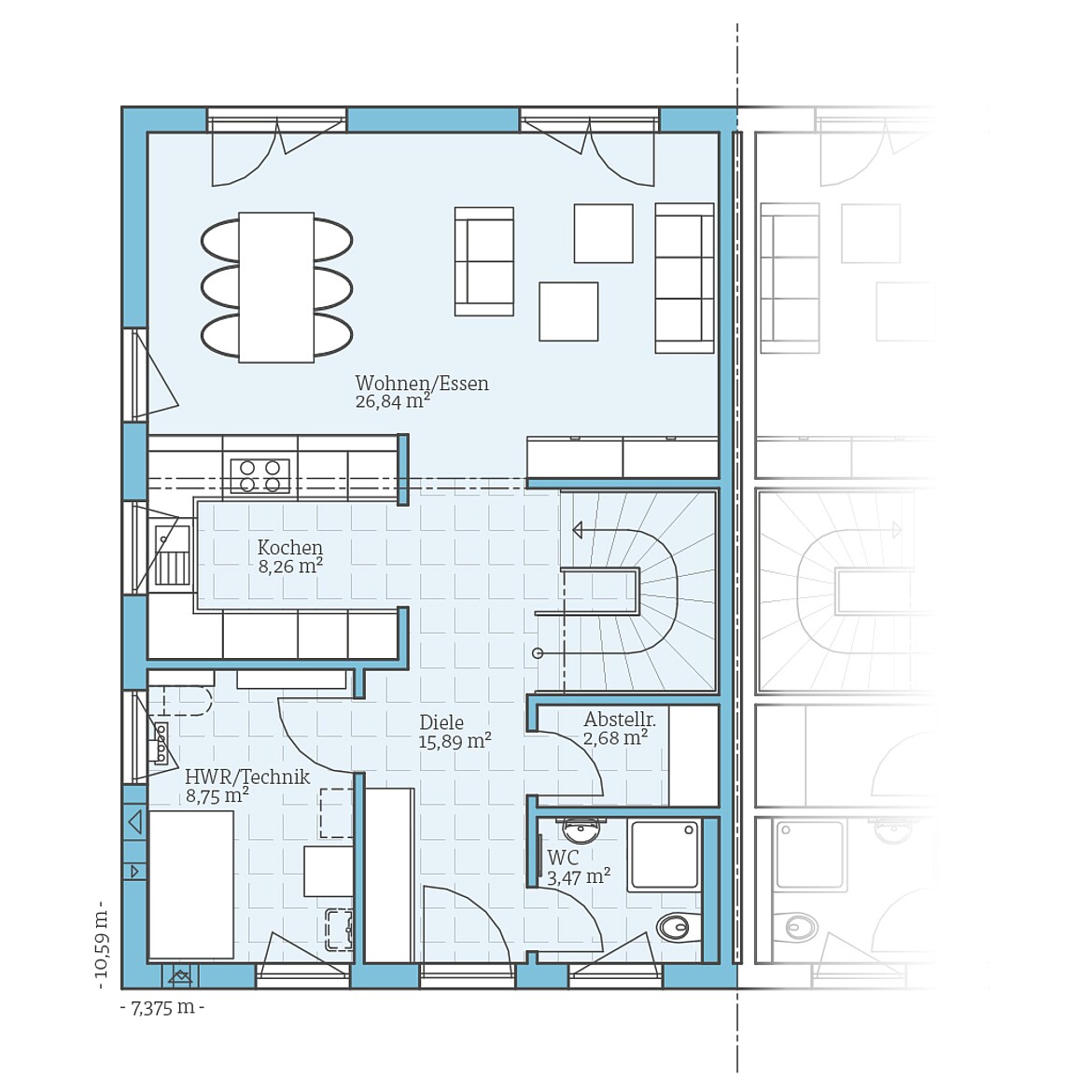 Prefabricated semi-detached house 35-130: Ground floor plan