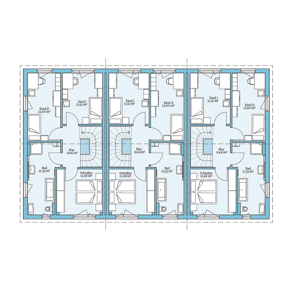 QNG⁺-Line Reihenhaus 113: Grundriss OG - Hanse Hause