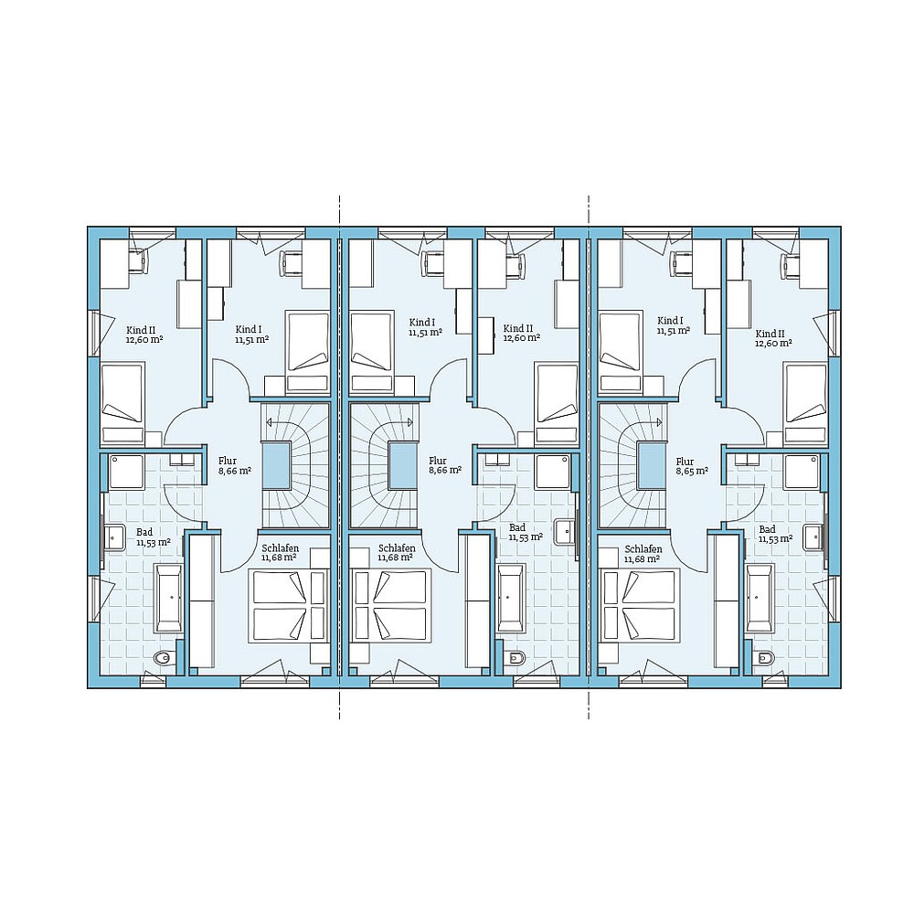 QNG⁺-Line Reihenhaus 113: Grundriss OG - Hanse Hause