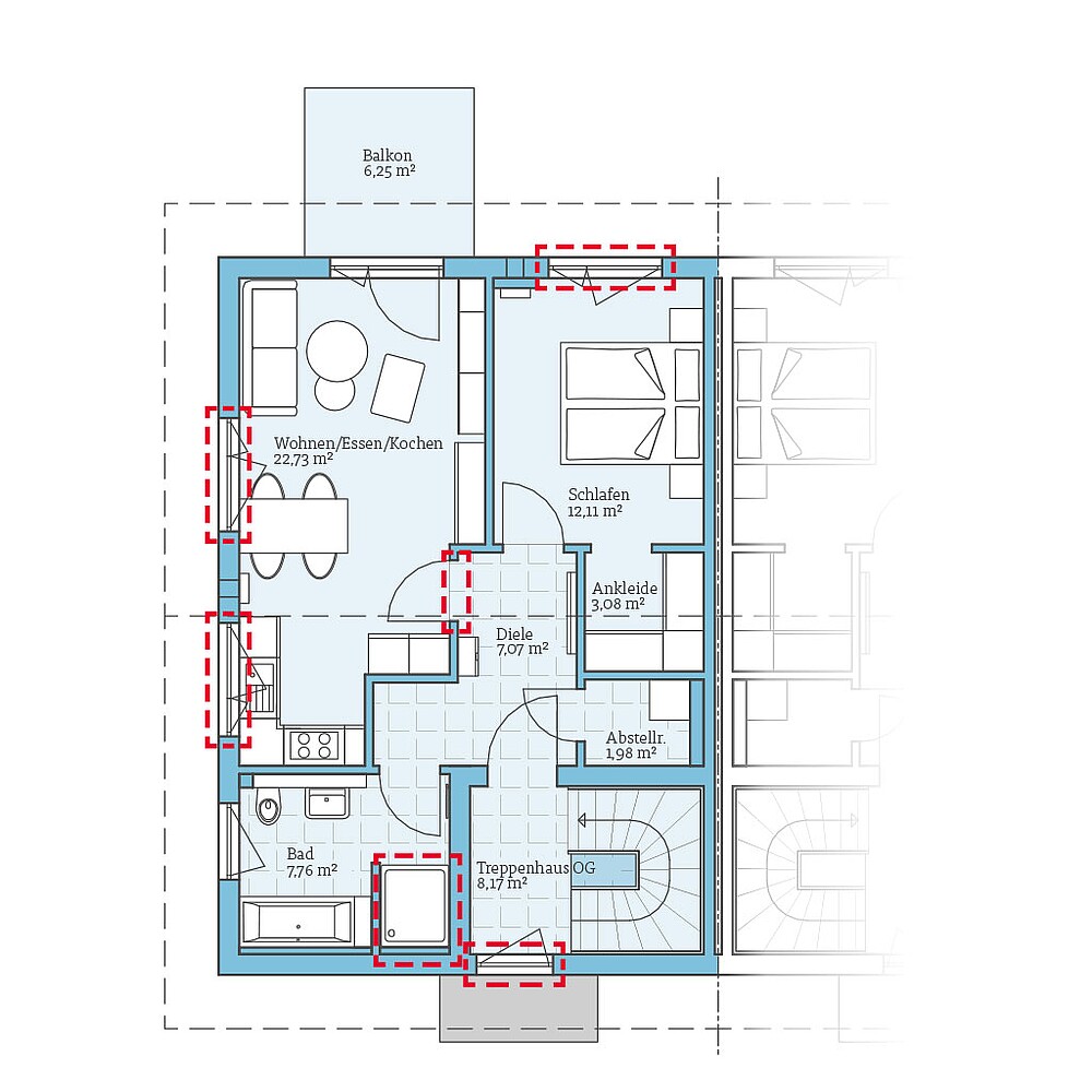 QNG⁺-Line Doppelhaus 126: Grundrissoption OG - Hanse Haus
