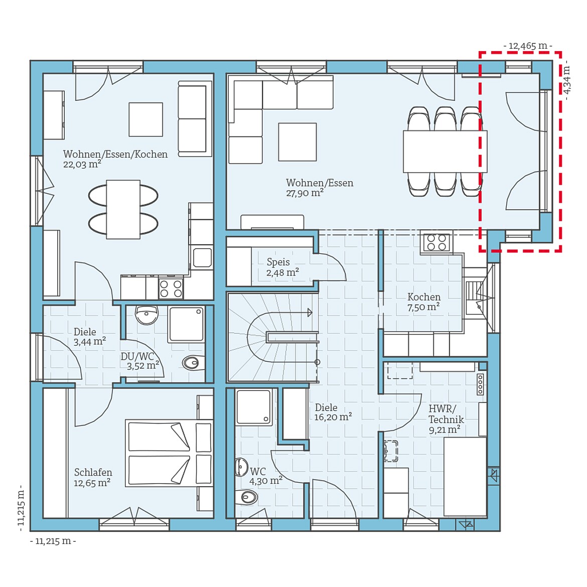 Prefabricated house Duo 212: Ground floor plan option
