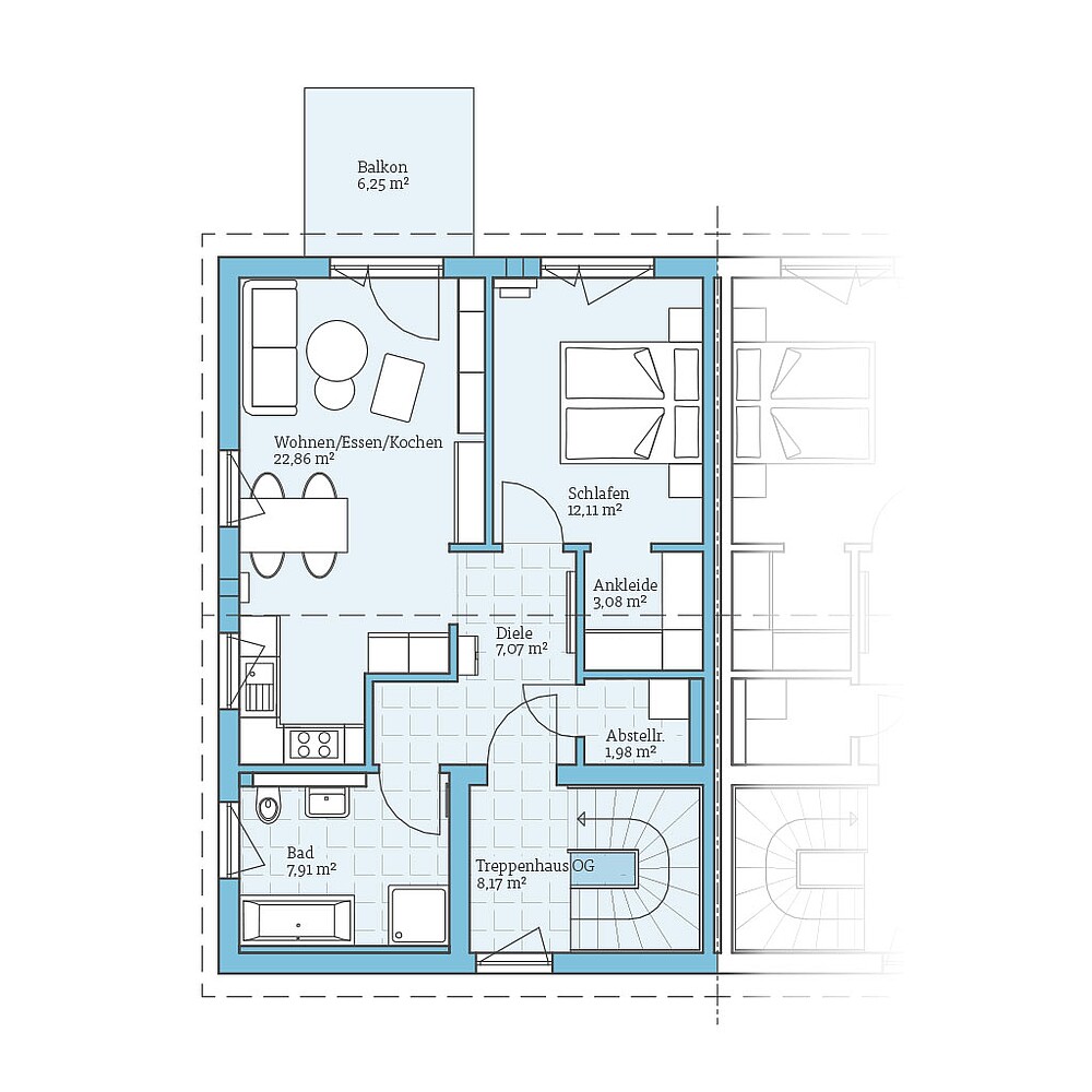 QNG⁺-Line Doppelhaus 126: Grundriss OG - Hanse Haus