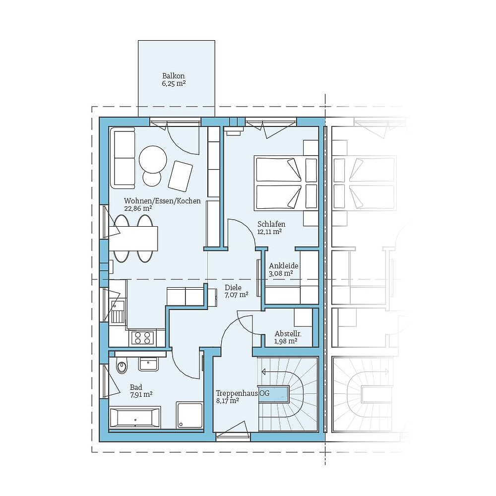 QNG⁺-Line Doppelhaus 126: Grundriss OG - Hanse Haus
