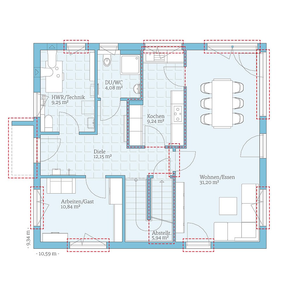 QNG⁺-Line: Fertighaus Variant 25-165: Grundrissoption 1 EG