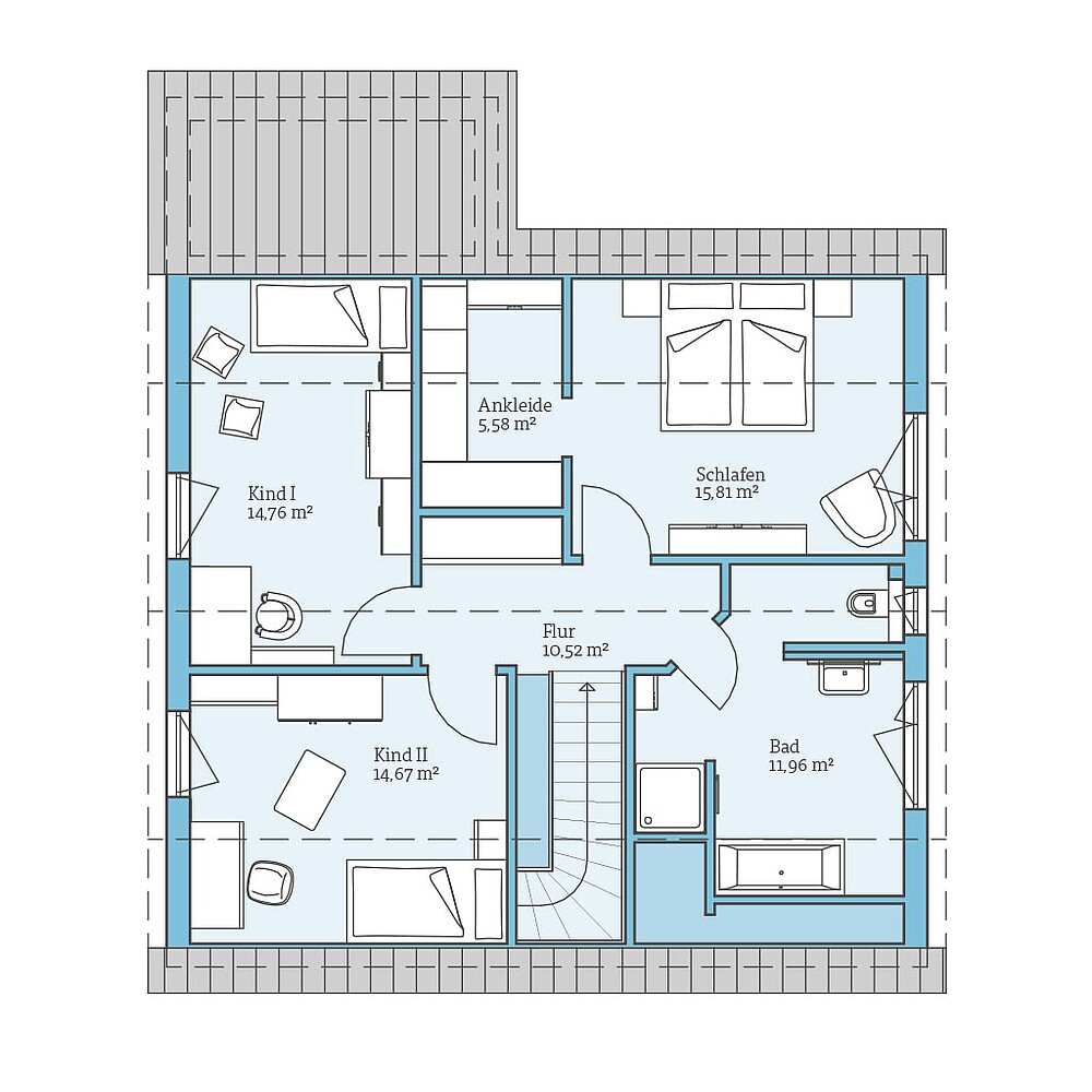 Dachgeschoss QNG⁺-Line: Variant 35-160: Grundriss DG - Hanse Haus