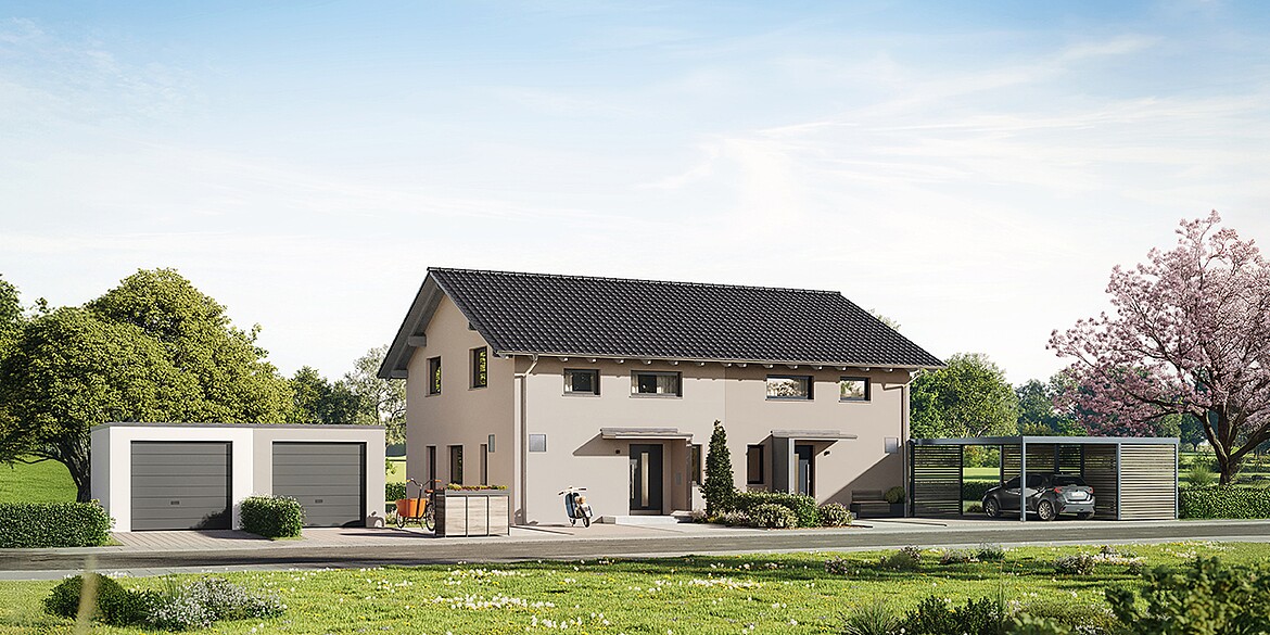 QNG⁺-Line: Fertighaus Doppelhaus 25-125