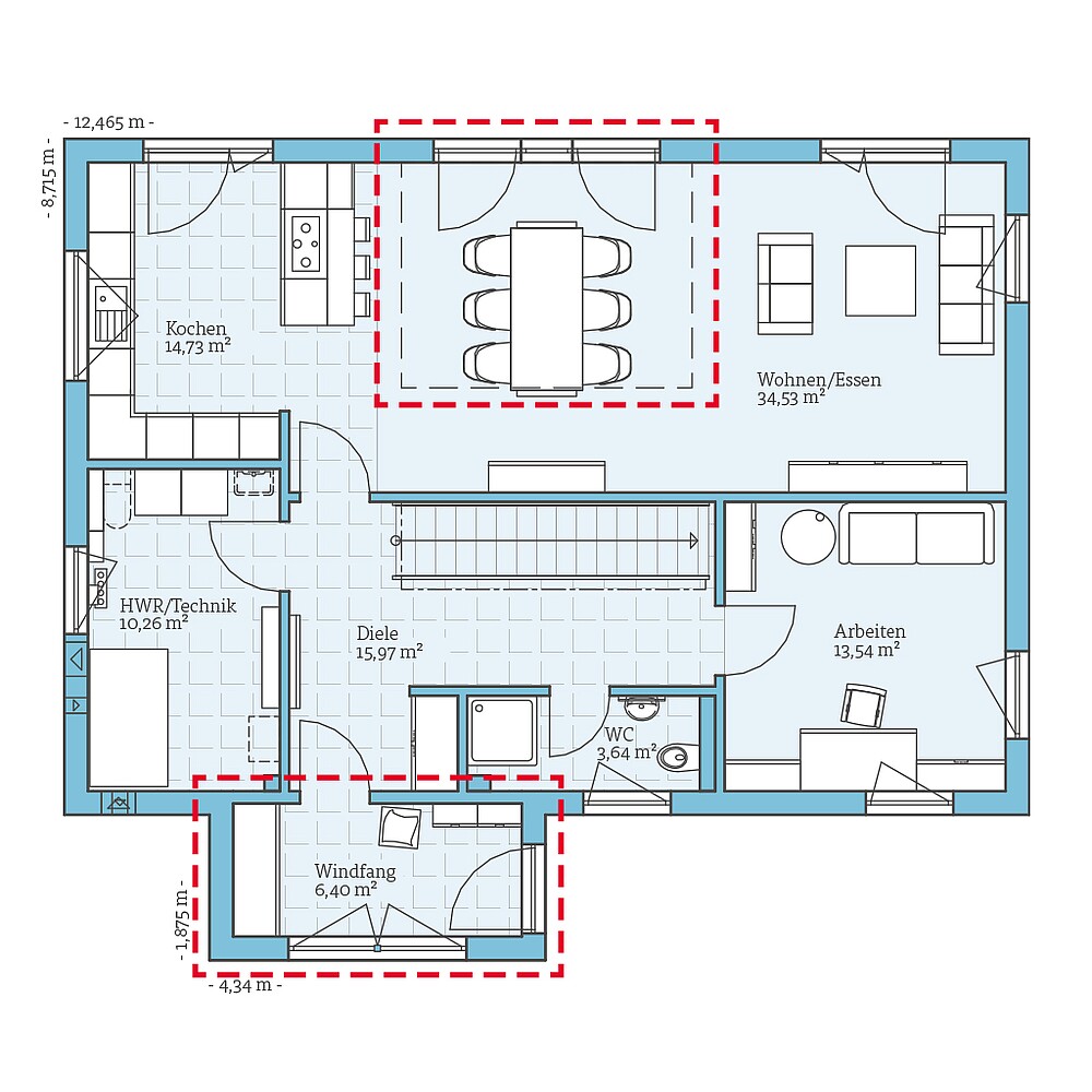 Fertighaus Villa 183: Grundrissoption EG