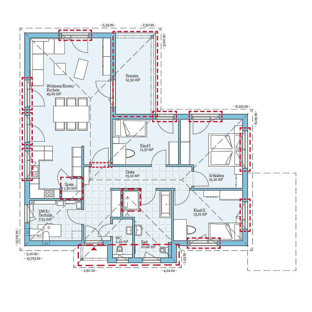 QNG⁺-Line: Fertighaus Bungalow 118: Grundrissoption 2 EG