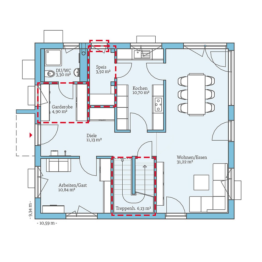 Planungsoption mit Keller (Erdgeschoss) QNG⁺-Line: Variant 25-165: Grundrissoption 2 EG - Hanse Haus