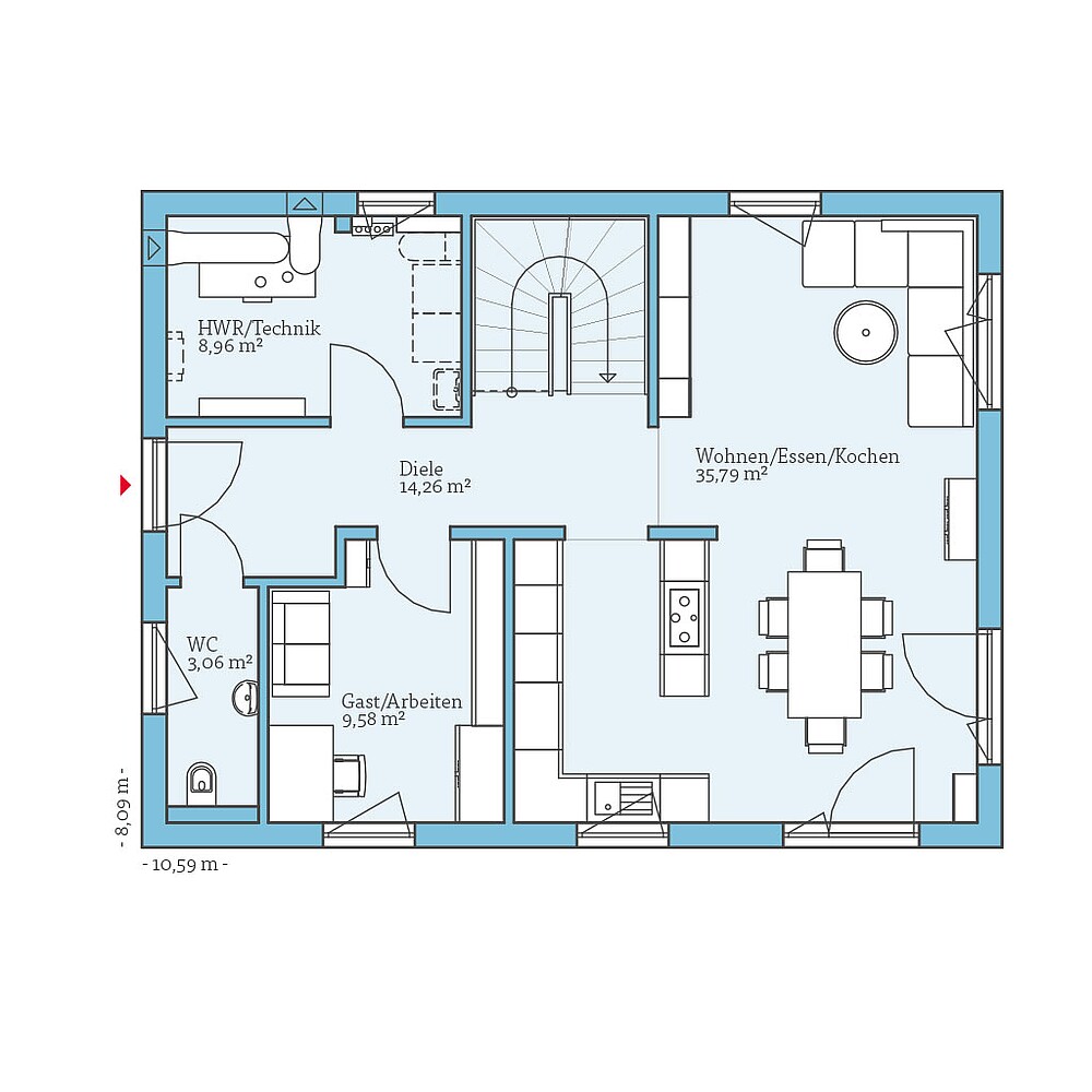 QNG⁺-Line: Villa 142: Grundriss EG - Hanse Haus