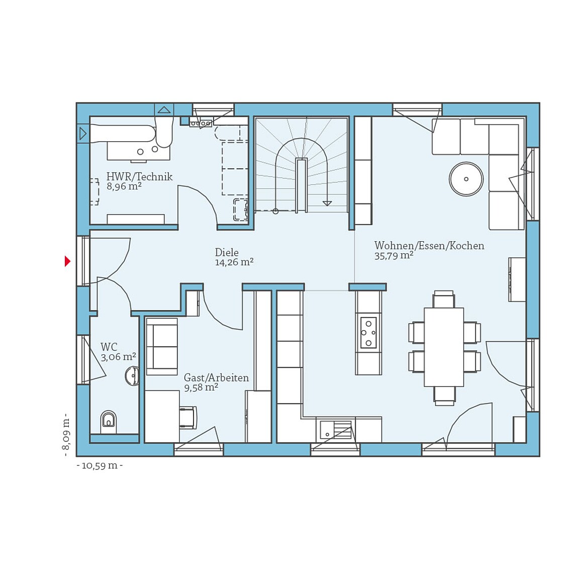 QNG⁺-Line: Villa 142: Grundriss EG - Hanse Haus
