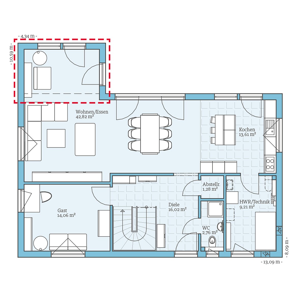 Prefabricated house Vita 180: Ground floor plan option