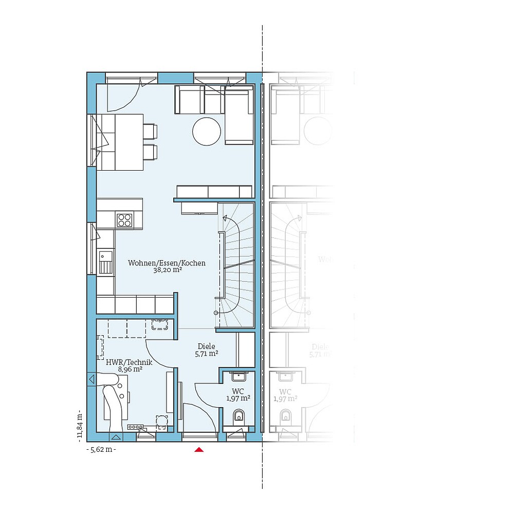 QNG⁺-Line: Doppelhaus 109: Grundriss EG - Hanse Haus