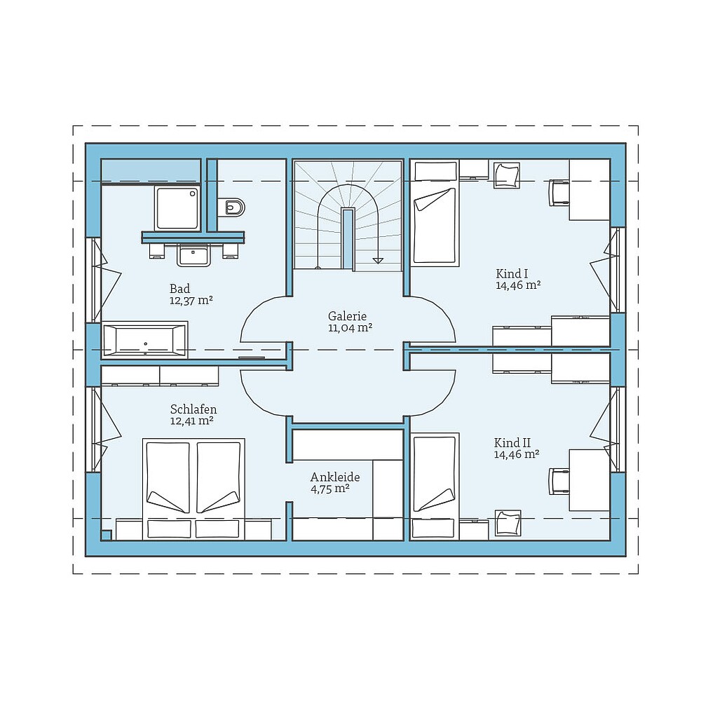 Grundriss (Dachgeschoss) QNG⁺-Line: Variant 30-141: Grundriss DG - Hanse Haus