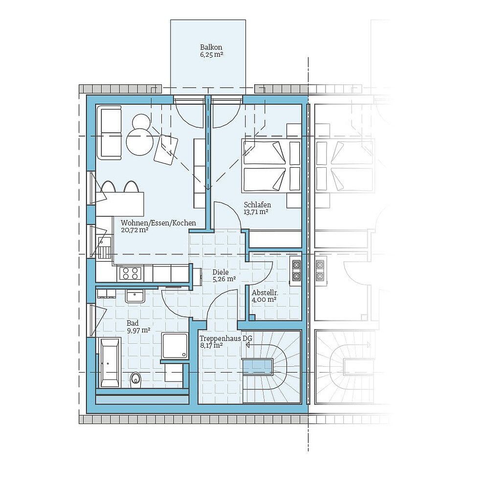 QNG⁺-Line Doppelhaus 35-125: Grundriss DG - Hanse Haus