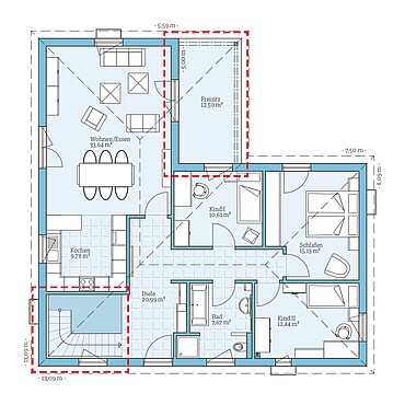 Fertighaus Bungalow 113: Grundrissoption EG